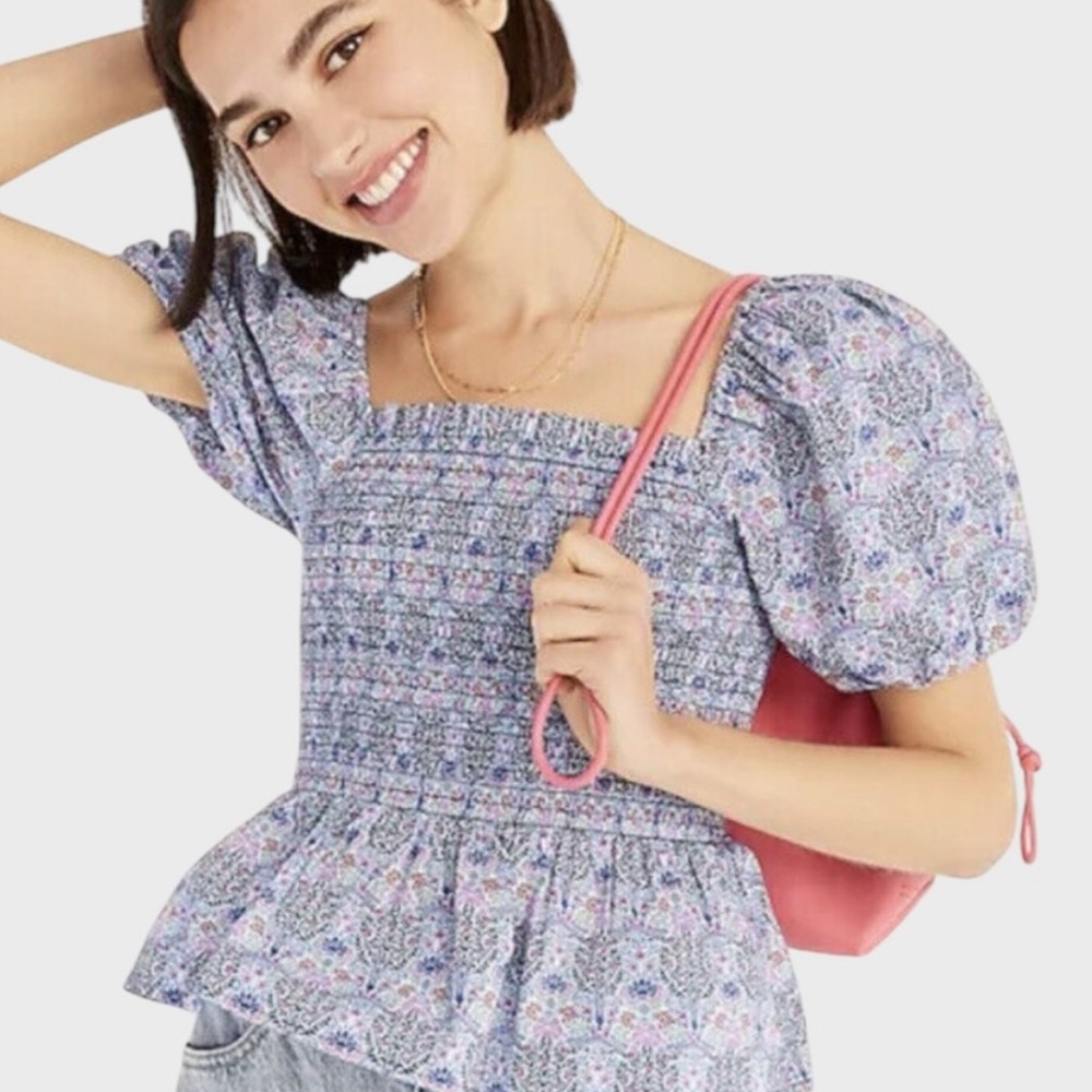 J.Crew Smocked squareneck organic cotton top in Liberty® Club Nouveau fabric